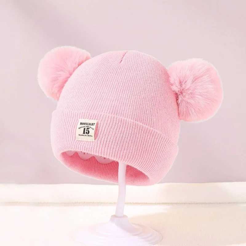 Autumn and winter baby warm knitted hat with Pom childrens knitted hat solid color childrens hat accessories for boys and girlsW240715