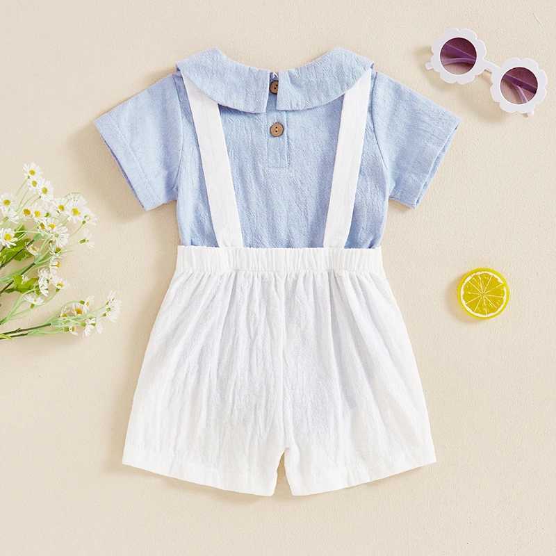 Clothing Sets Baby Boys Outfits Toddler Clothing Solid Color Doll Collar Short Sleeve Rompers Suspender Shorts 2Pcs Gentleman Clothes Set