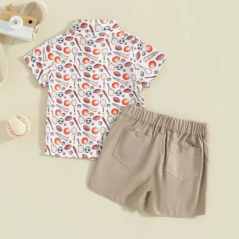 Clothing Sets 2024-04-06 Lioraitiin Toddler Boys Gentleman Outfits Ball Print Buttons Short Sleeve Shirts Tops and Shorts Summer Clothes Set