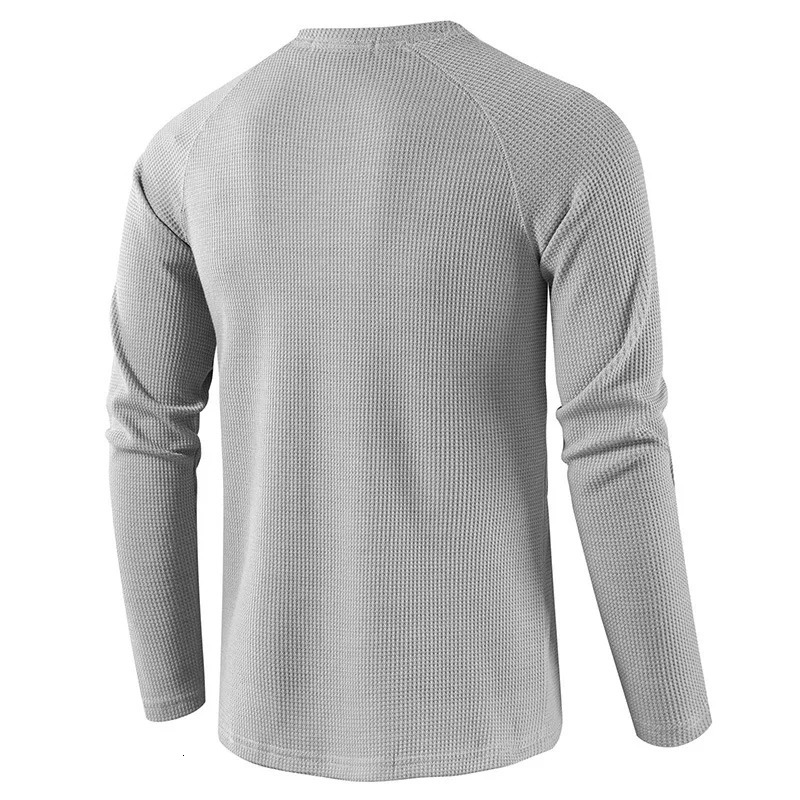 Fashion Waffle Cotton T Shirt Men Autumn Slim Fit Long Sleeve Henley Tshirt Men Streetwear Casual Solid Color T-Shirt 240708