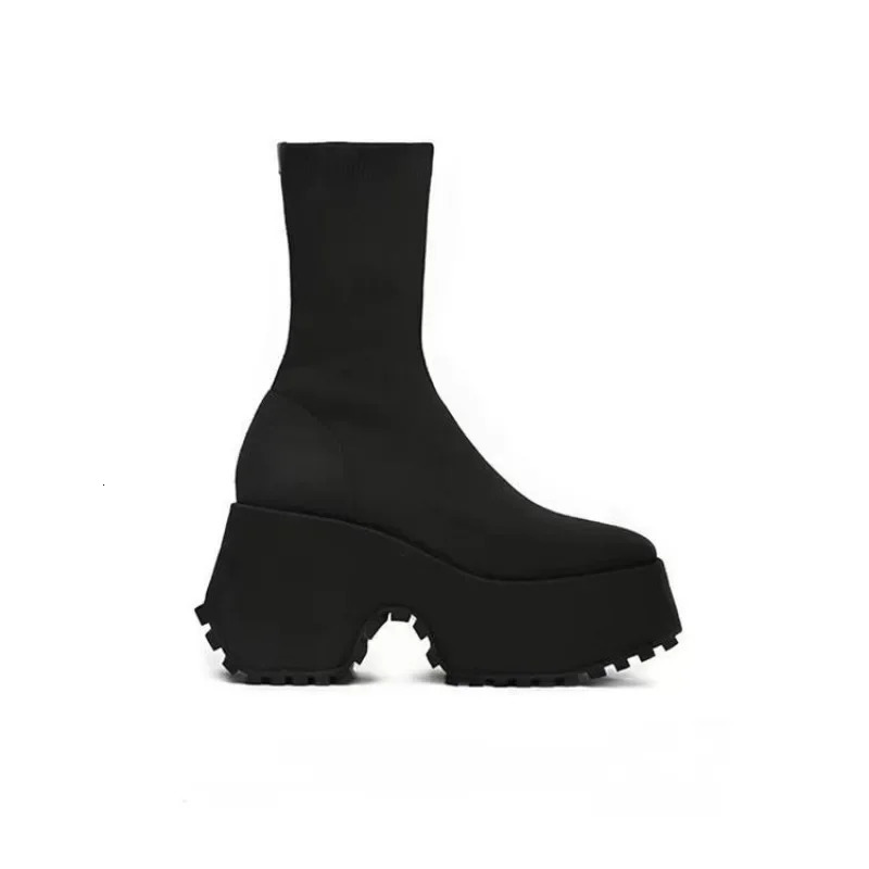 Sock Woman Hided Female Casual Shoes Autumn Wedge Lady Knitting Short Ankle Boots Platform 11 CM 240708