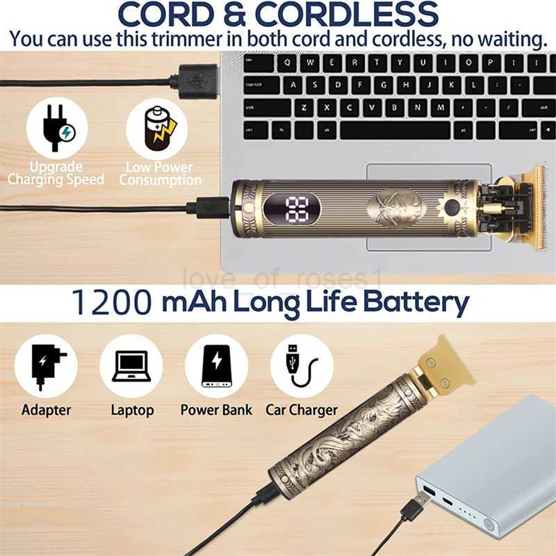 Metal Body LCD Original T9 Hair Trimmer 1200mAh Battery 7500 RPM New in Electric Brushes for Hair Mens Electric Shaver BarberM240715