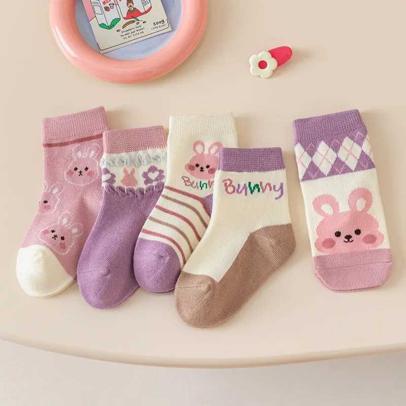5 pairs/batch of cute baby girl socks autumn rainbow striped cotton childrens socks baby boy socks childrens soccer 1-12Y W241030