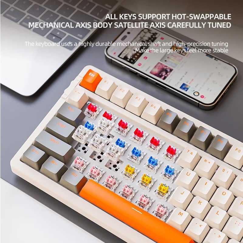 K96 Gaming Mechanical Keyboard 2.4G Wireless/5.0 BT Red Switch 100 Key Hot Swap Rechargeable Gamer Keyboard PBT keycapsM240715