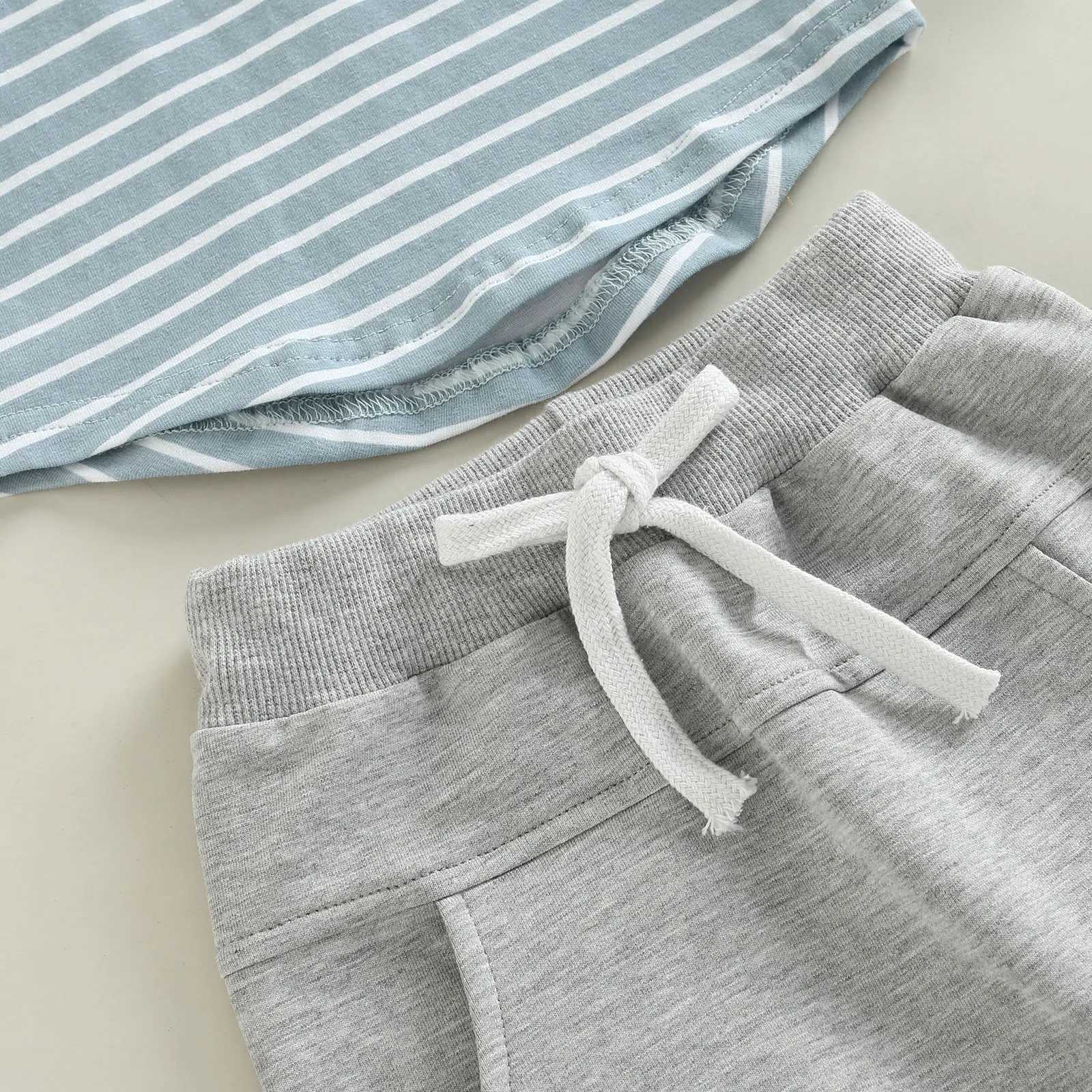 Clothing Sets 2022-09-01 Lioraitiin 0-3Years Toddler Boys Autumn Outfit Sets Long Sleeve Striped Tops + Solid Color Drstring Pants