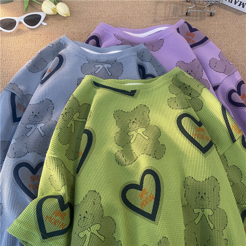 2024 Full Print Bear Short Top Trendy Brand Summer Loose Half Sleeve T-shirt 5503-P28 Control 45 Women's Style