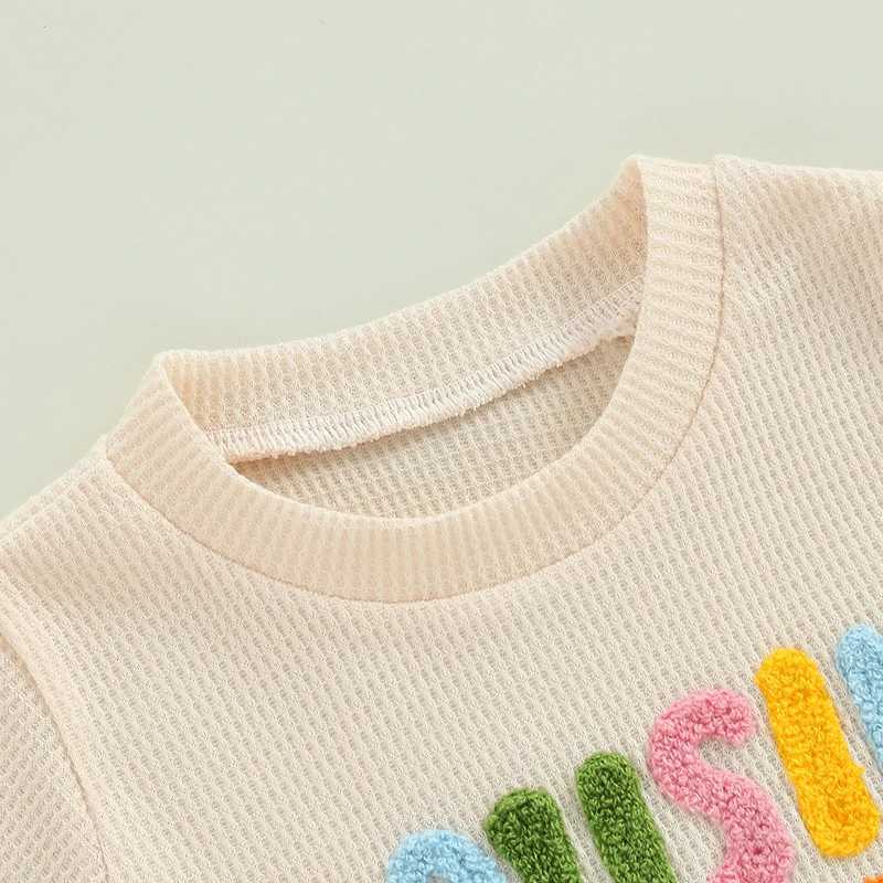 Clothing Sets 2024-04-09 Lioraitiin Toddler Boys Summer Outfits Colorful Fuzzy Letter Embroidery Short Sleeve T-Shirt Waffle Tops Shorts Set