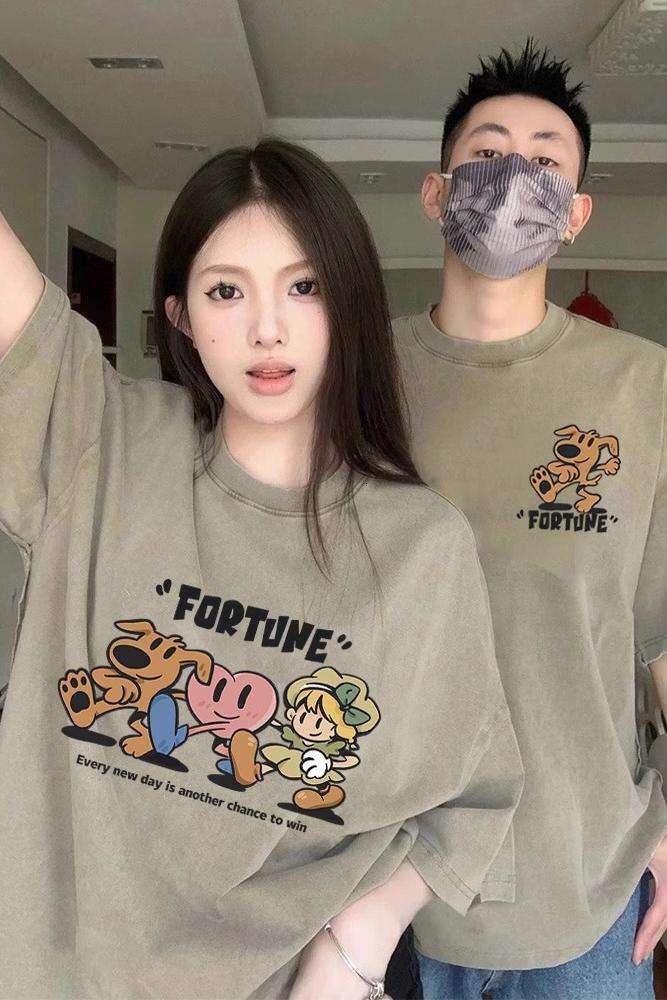 Special in Hand Couple Short Sleeve Summer Set 2024 New Internet Celebrity Different Pure Cotton T-shirt Top