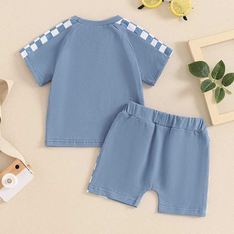 Clothing Sets Baby Boys Summer Outfits Checkerboard Patchwork Short Sleeves T-Shirt and Elastic Shorts Set for 2 Piece Clothes Set H7GG