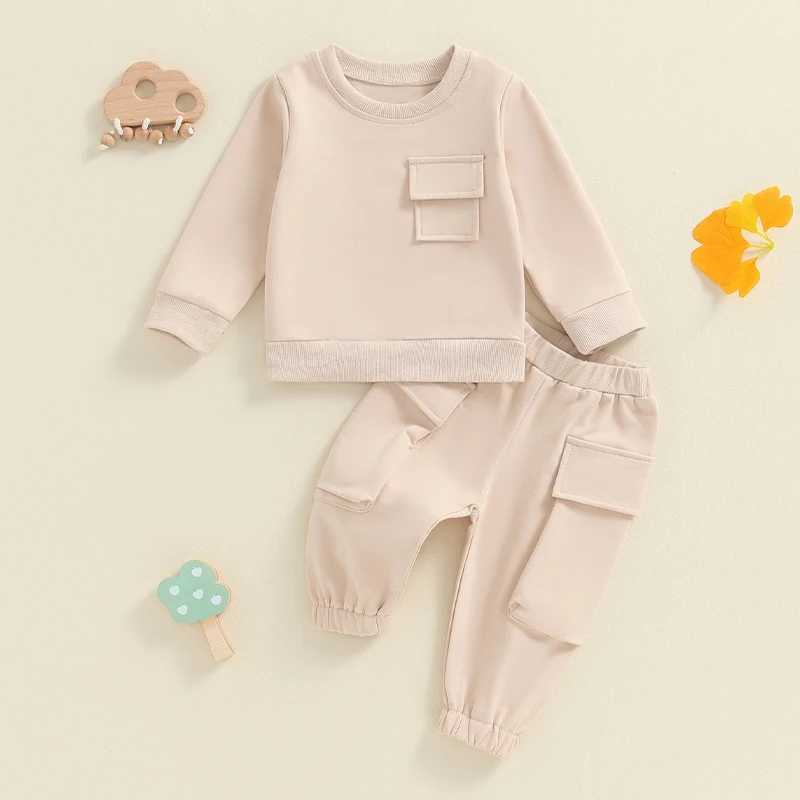 Clothing Sets Casual Baby Boys Outfits Fall Toddler Clothes Set Solid Long Sleeve Pocket Sweatshirt Cargo Pants 2PCS Children Clothing Suit S7YT
