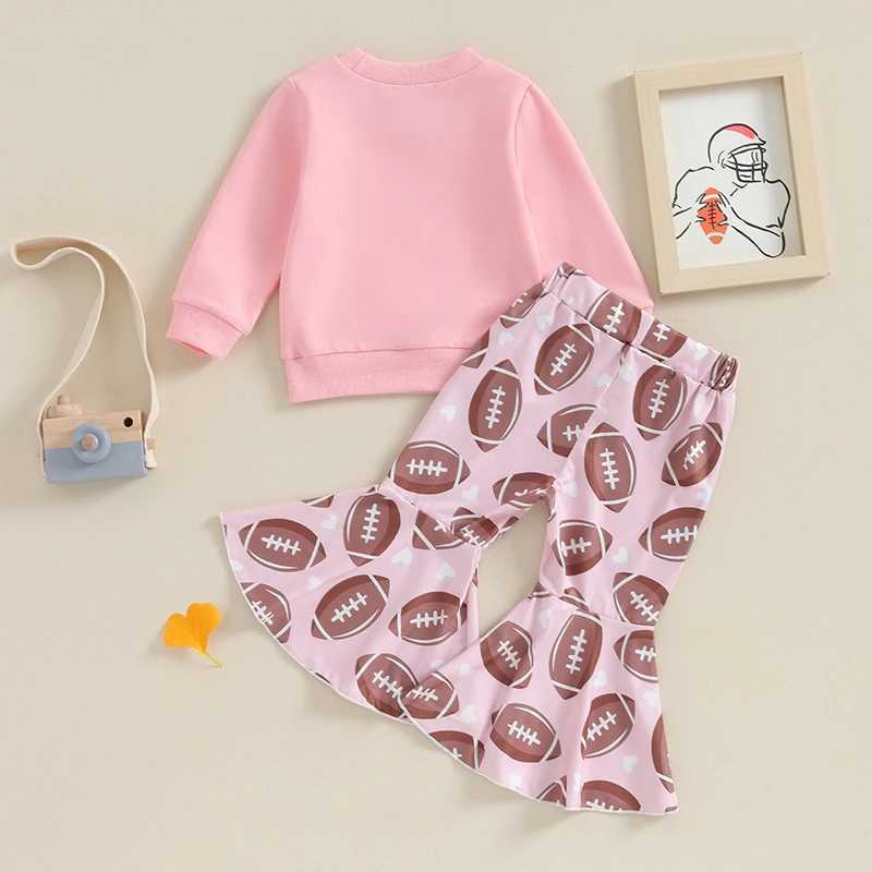 Clothing Sets 2023-08-17 Lioraitiin 6M-4Y Toddler Baby Girls Rugby Clothing Outfits Letter Round Neck Sweatshirt and Flared Pants Kids Set