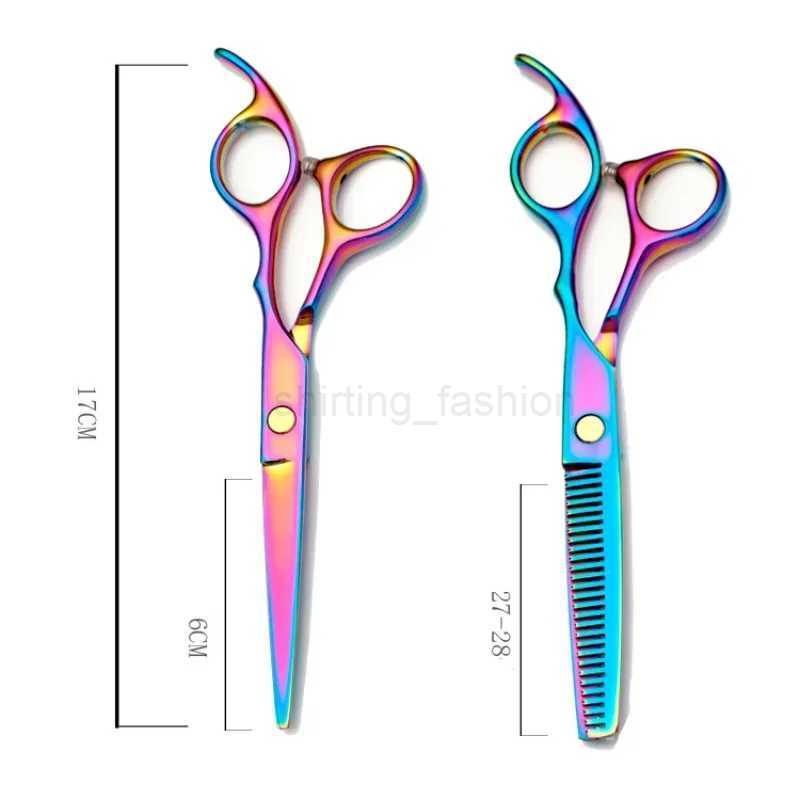 Professional Japan 440c Steel 6inch Rainbow Cut Hair Scissors Set Cutting Shears Thinning Barber Scissor Hairdressing ScissorsCL240715