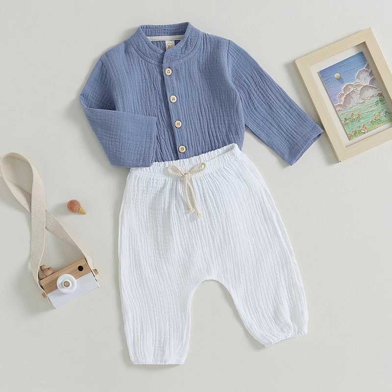 Clothing Sets 2023-06-11 Lioraitiin 0-4Years Kids Boys Fall Casual Outfits Solid Buttons Long Sleeve Shirts Tops Long Pants 2Pcs Clothes Set