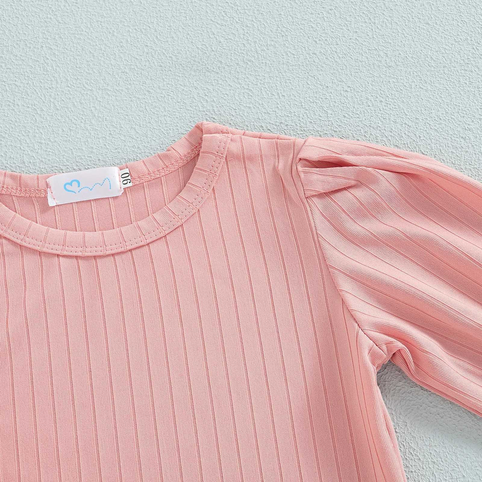 Clothing Sets 2022-06-20 Lioraitiin 0-6Years Toddler Girls 3Pcs Outfits Solid Ribbed Round Neck Long Sleeve Tops Plaid Long Pants + Belt Set