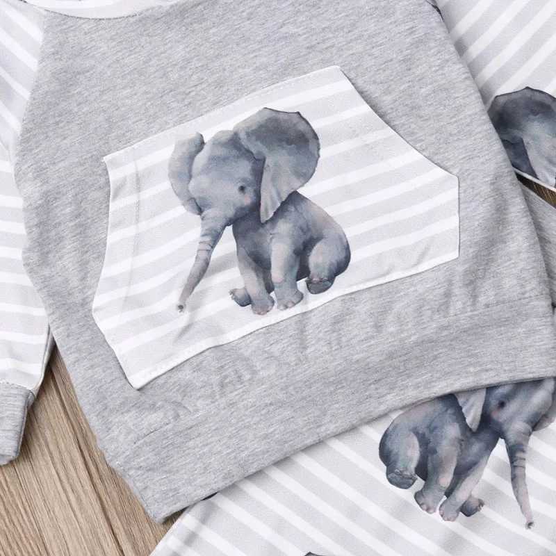 Clothing Sets 2019-07-10 Lioraitiin 0-18m Newborn Baby Boy Clothes Print Elephant Hoodies Tops Striped Long Pants Outfits Set Fall Clothes