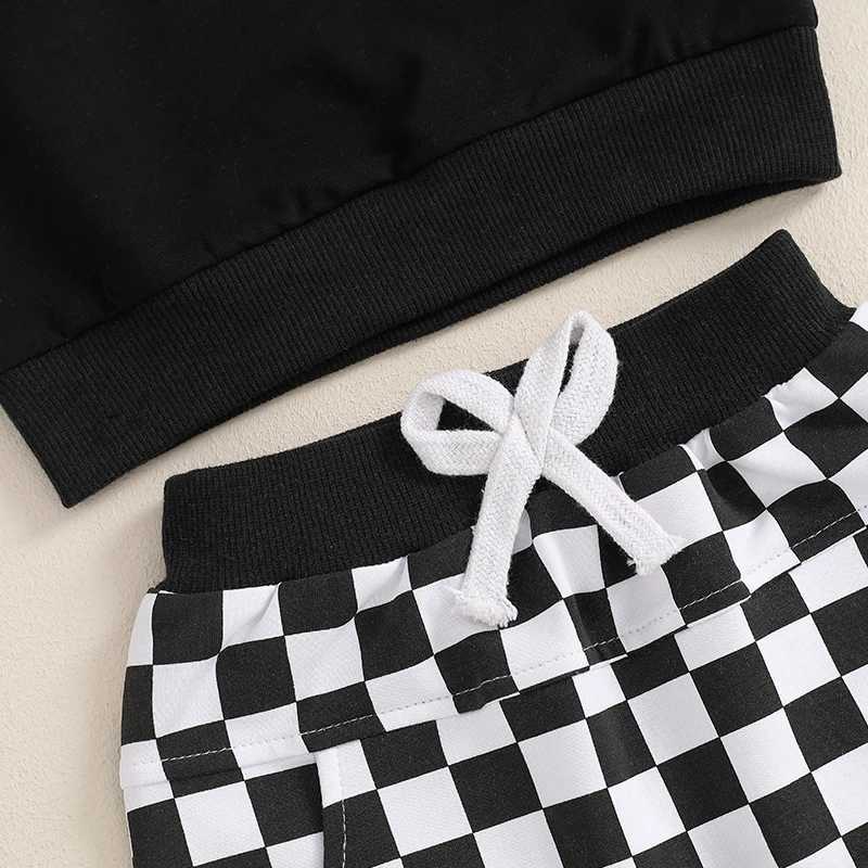 Clothing Sets 2024-05-27 Lioraitiin 0-3Y Kids Boys Autumn 2PCS Outfit Sets Long Sleeve O Neck Tops Checkerboard Print Pants Sets