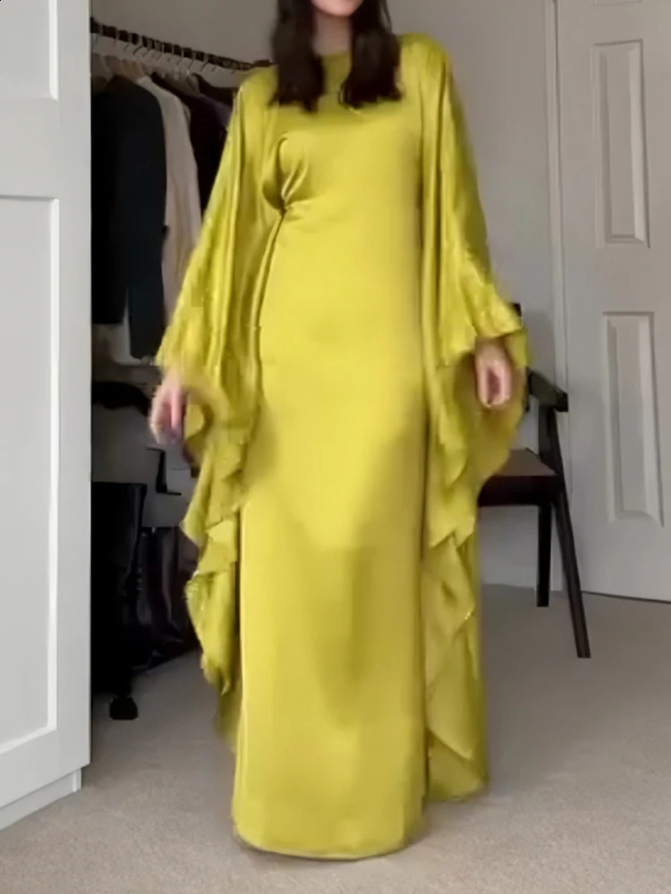 Eid Modest Bat Sleeve Muslim Party Dress for Women Ramadan Abaya Long Kaftan Vestidos Largos Dubai Robe Jalabiya 240715
