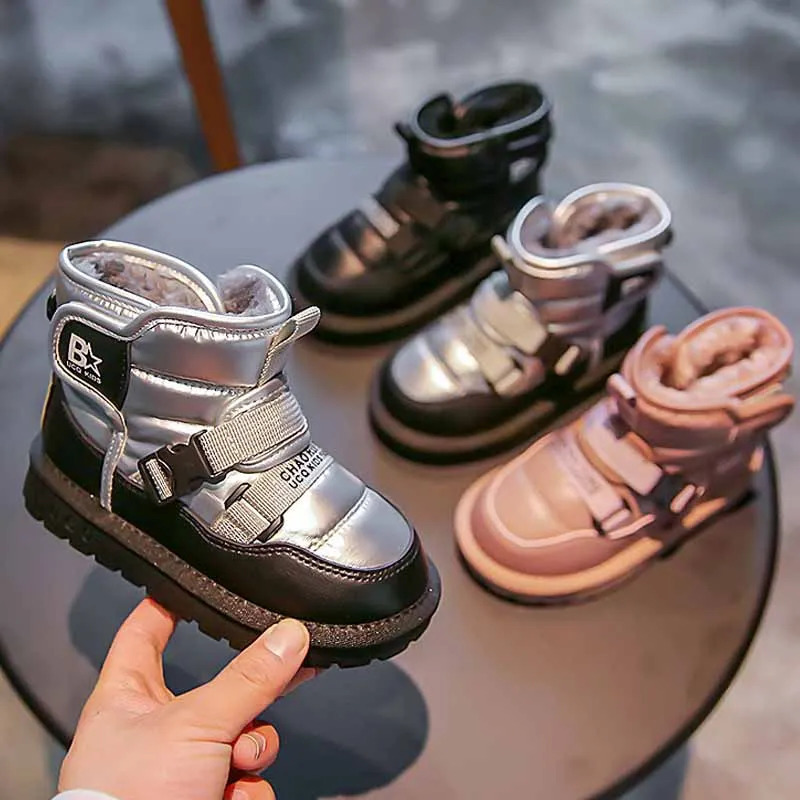 Winter Snow Boots for Children Fashion Waterproof Outdoor Shoes Boys Plus Cashmere Thicken Warm Boots Girls Pink Boots 240711