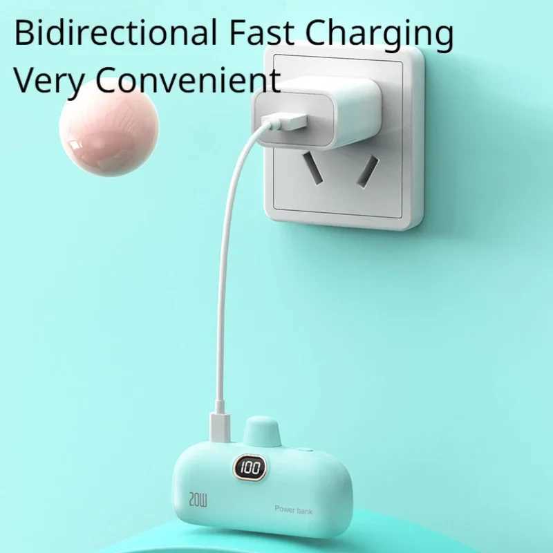20W New Wholesale LED Display 5000mah Cute Emergency Pocket Fast Charging Portable Charger Mini Power Bank for PhoneM240715