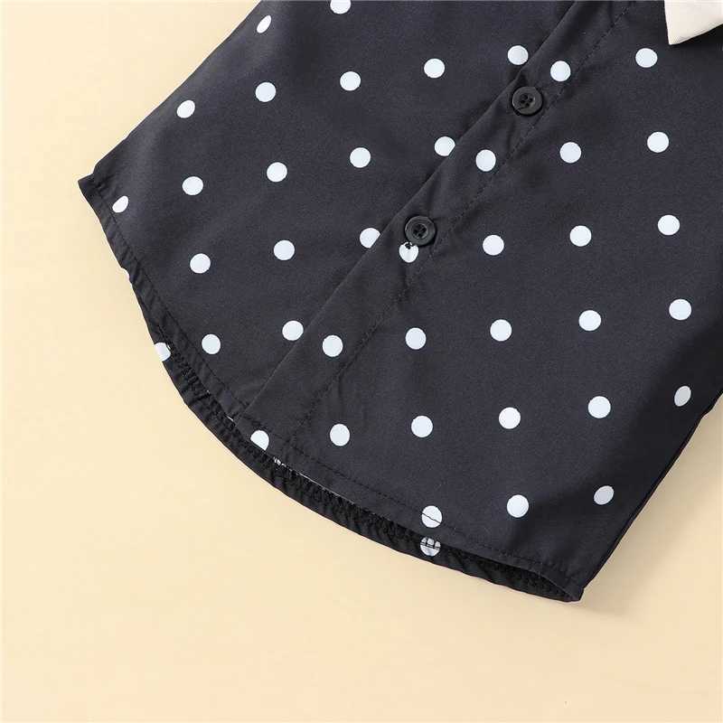 Clothing Sets Kids Boys Gentleman Outfits Summer Dot Print Short Sleeve Button Up Shirt with Bow Tie and Casual Shorts Children Clothing Set 4POF