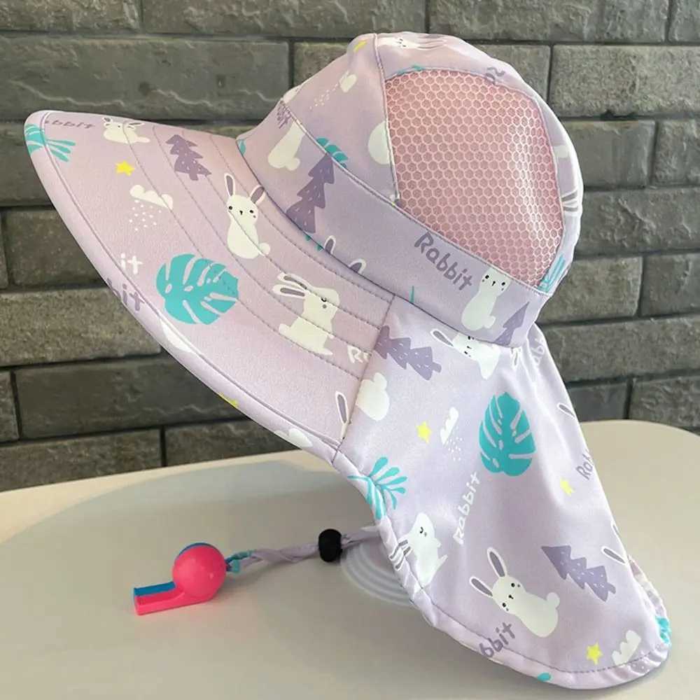 UV resistant childrens beach hat bucket hat baby sun hat girl with whistle boy outdoor collar earmuffsW240715