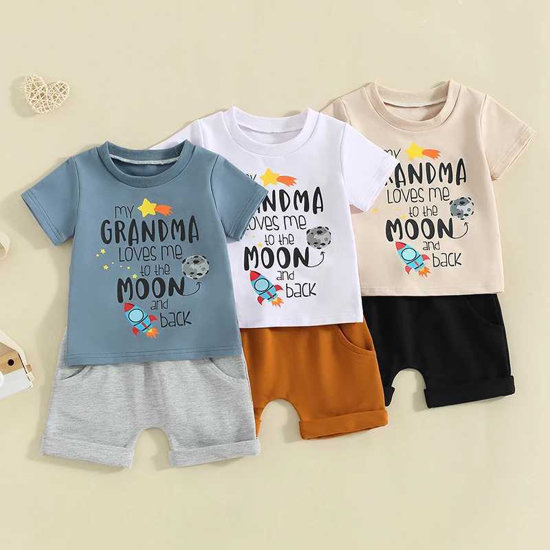Clothing Sets 2024-04-03 lioraitiin Toddler Boys Summer Outfit Letter Rocket Print Short Sleeve T-Shirts Tops Elastic Waist Shorts Clothes Set