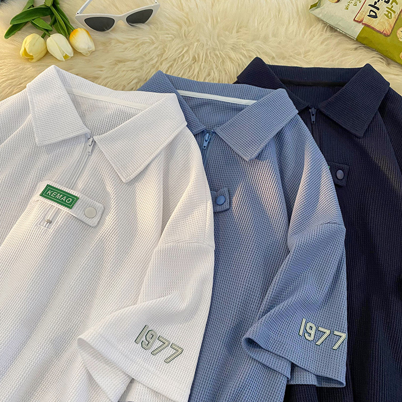 Designer Women's T-shirt Half Zipper Letter Embroidered Collar Short Sleeve Outdoor Sports and Leisure Top College Style