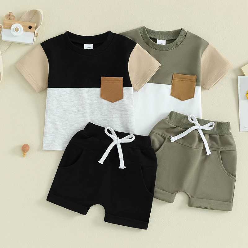 Clothing Sets Infant Baby Boys 2PCS Clothes Suit Short Sleeve Contrast Color T-shirt + Elastic Waist Shorts Toddler Boys Casual Outfit 8QBQ