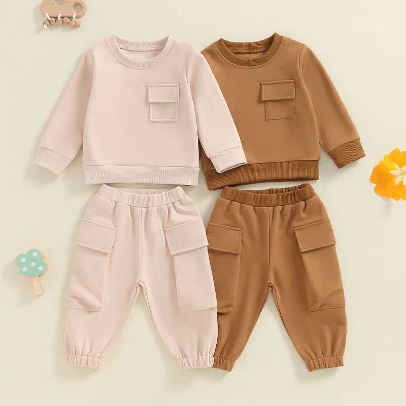 Clothing Sets Casual Baby Boys Outfits Fall Toddler Clothes Set Solid Long Sleeve Pocket Sweatshirt Cargo Pants 2PCS Children Clothing Suit S7YT