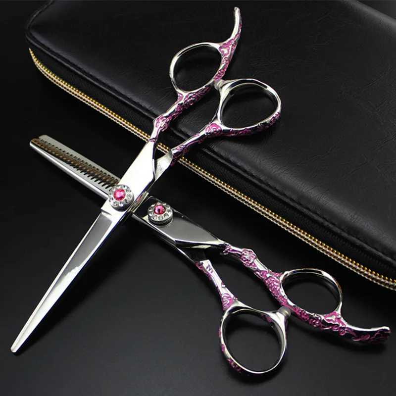 Professional japan 440c Pink Plum 6 hair scissors cutting barber makas cut hair salon thinning shears hairdressing scissorsCL240715