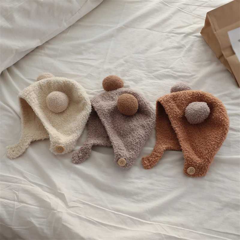 Winter Warm Preschool Girl Boy Baby Hat Wool Hemp Hat Solid Wool Ear Protection Hat with Ball Soft Newborn HatW240715