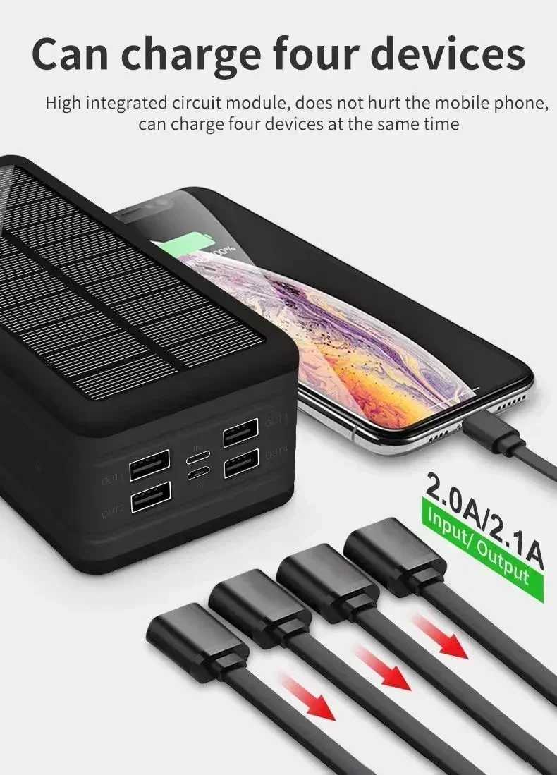 100000mAh Solar Power Bank Mobile Phone Wireless Charging Large Capacity External Battery Fast Charging For Travel And CampingM240715