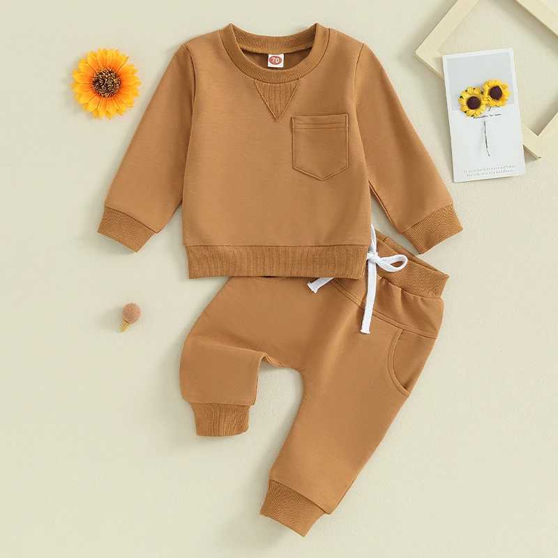 Clothing Sets 2023-10-11 Lioraitiin 0-18M Baby Boy 2Piece Outfits Solid Color Long Sleeve Sweatshirt +Pocket and Elastic Pants Toddler Clothes