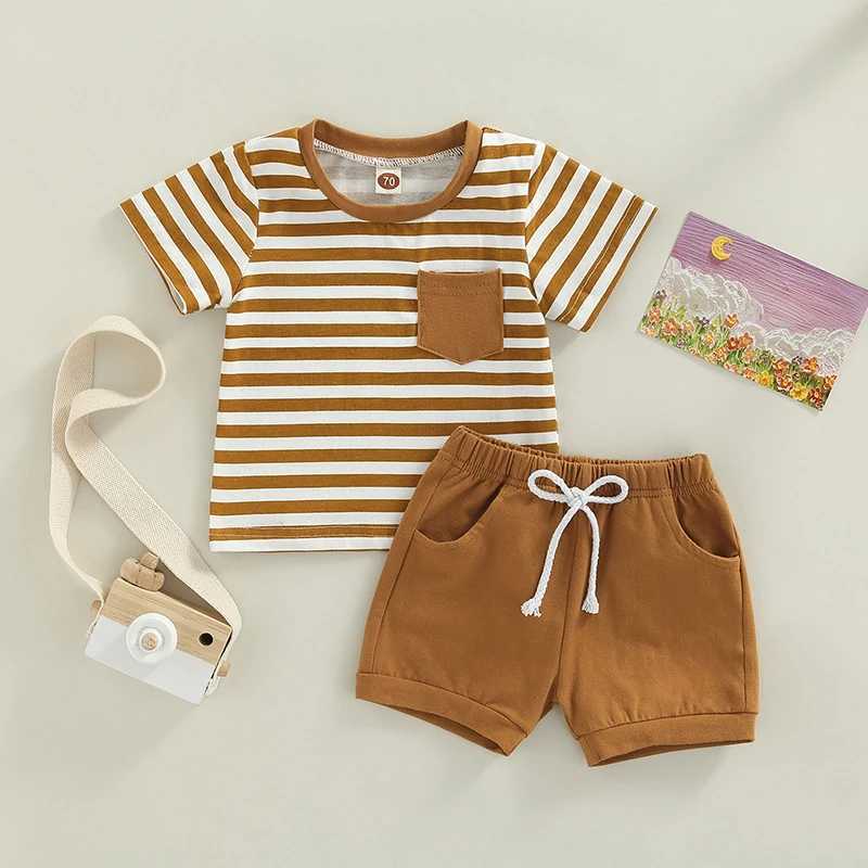 Clothing Sets 0-3Y Toddler Infant Baby Boy Clothes Sets Cotton Short Sleeve Stripes T-shirt with Elastic Waist Shorts Summer Outifts Clothing