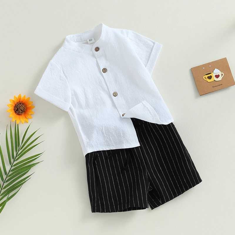 Clothing Sets 2023-06-08 Lioraitiin 0-4Years Toddler Boys 2Pcs Summer Beach Outfits Short Sleeve Button Down Shirt Striped Shorts Set