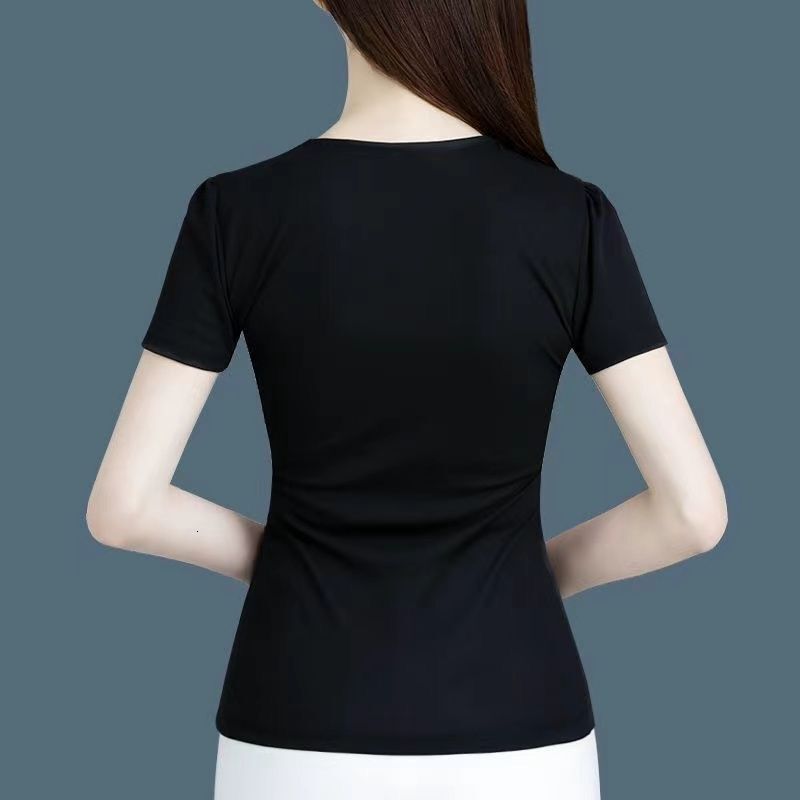 Fashionable western-style short sleeved top, 2024 new style, temperament T-shirt, small stature, belly covering, spring and summer women's clothi