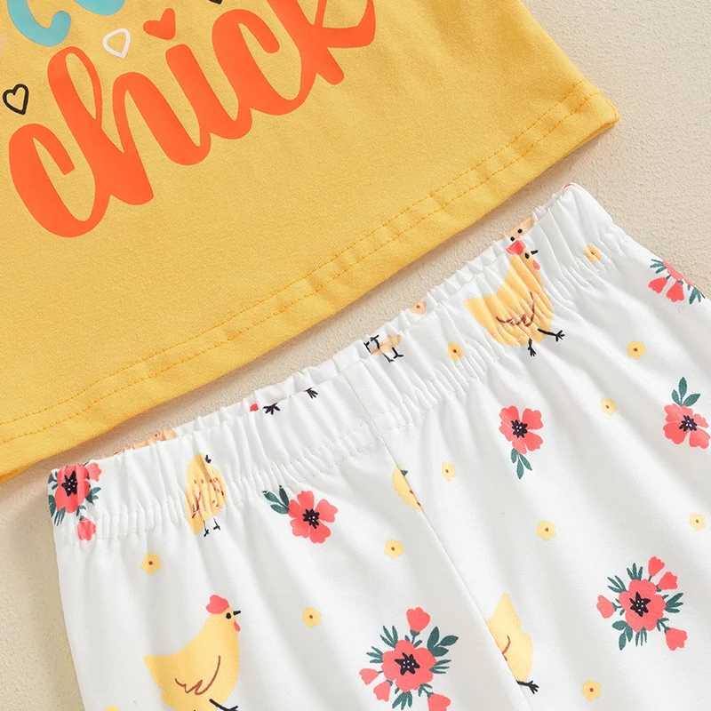Clothing Sets 2024-04-06 Lioraitiin Baby Girl 2Pcs Summer Outfits Fly Sleeve Tops + Chicken Print Flare Pants Set Toddler Casual Clothes