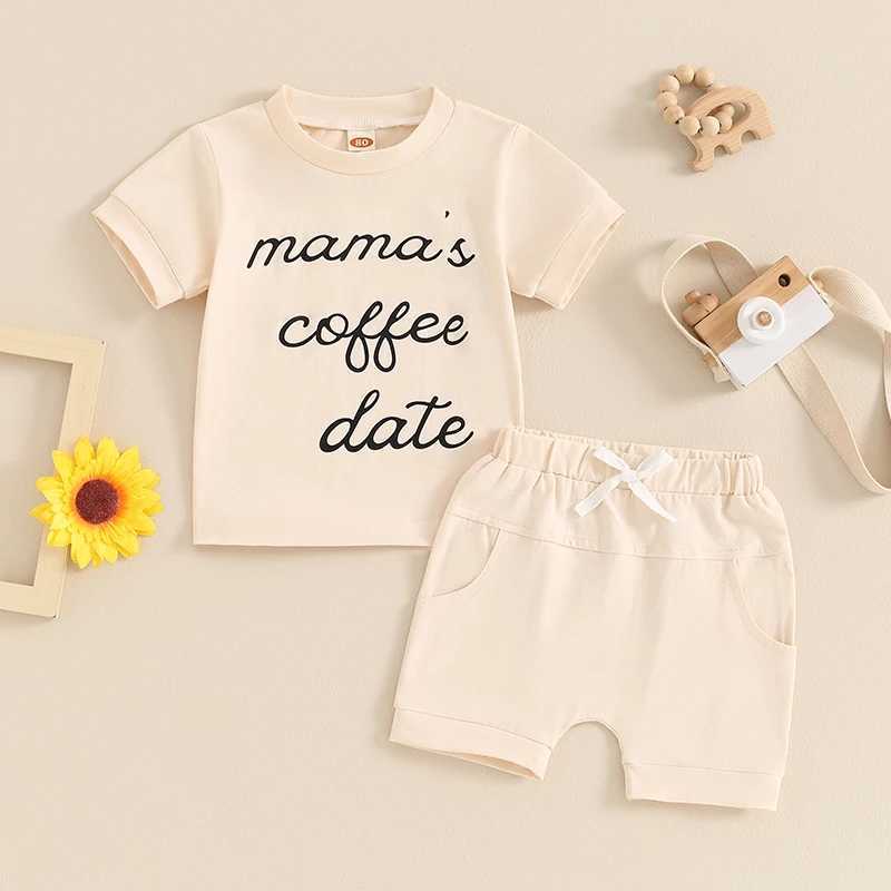 Clothing Sets 2024-03-26 Lioraitiin Baby Boys Summer Outfits Letter Print Short Sleeves T-Shirt and Elastic Shorts Vacation Clothes Set