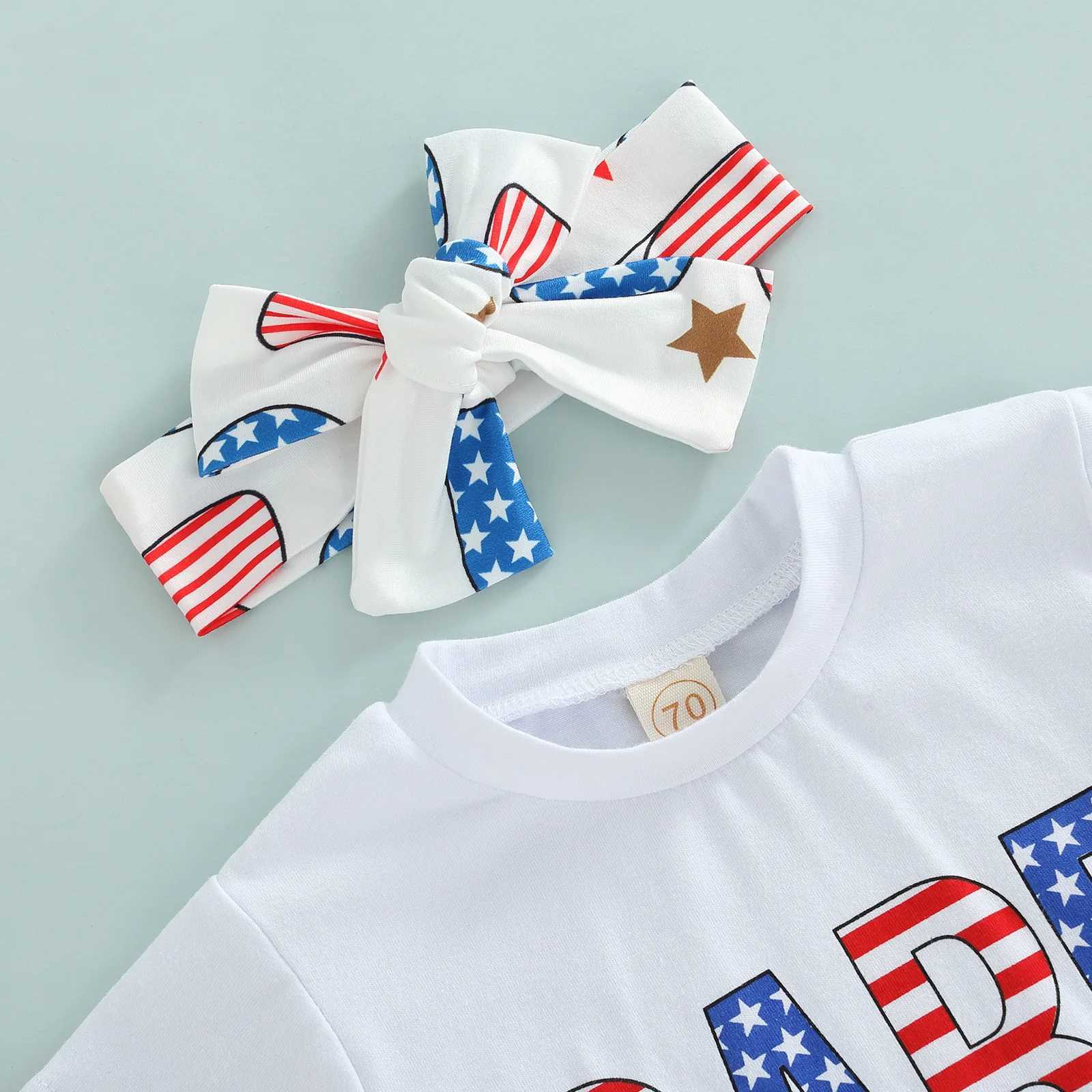 Clothing Sets 2022-03-09 Lioraitiin 0-24M Newborn Infant Baby Girl 3Pcs Independence Day Summer Clothing Letter Printed Shirt Stars Shorts