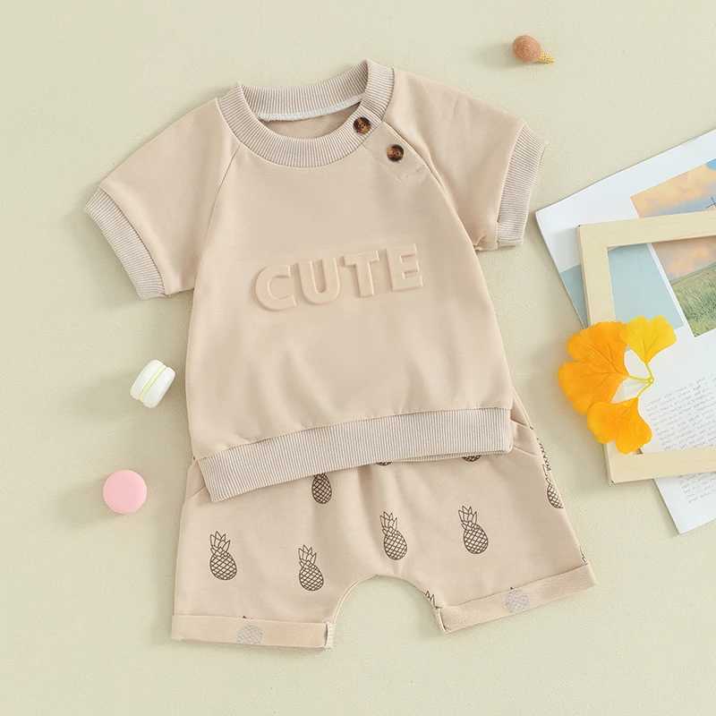 Clothing Sets 2024-01-22 Lioraitiin Toddler Boy Girl Summer Shorts Set Letter Pattern Short Sleeve T-Shirt with Pineapple Pattern Short Outfit