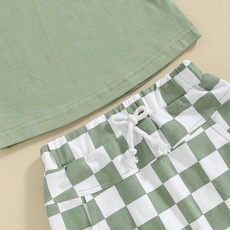 Clothing Sets Baby Boy Summer Clothing Outfits Short Sleeve Letter Print Hooded Tops + Elastic Waist Checkerboard Shorts Infant Toddler Sets 2LN4