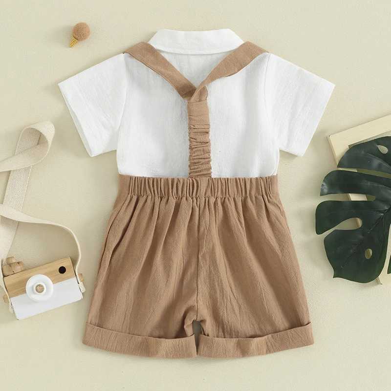 Clothing Sets Baby Boy Gentleman Outfit Clothes Solid Color Short Sleeves Romper with Bow Tie and Overalls Shorts Set for Formal Wear