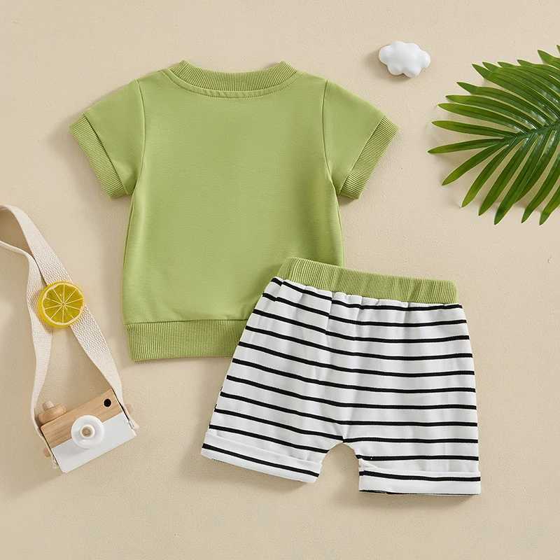 Clothing Sets 2024-03-18 Lioraitiin 0-3Y Toddler Baby Boys Shorts Set Short Sleeve Crew Neck T-shirt with Striped Shorts Summer Outfit