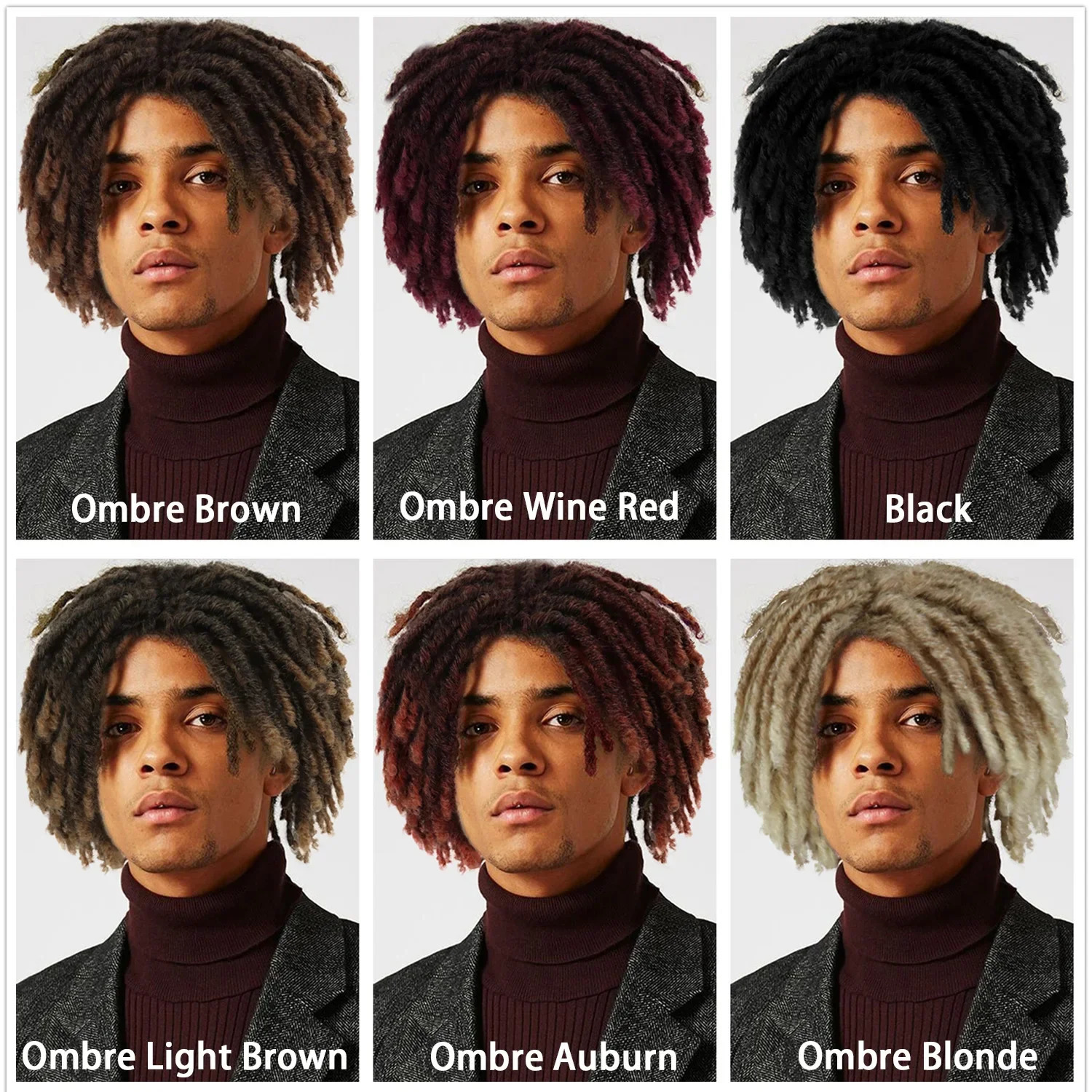GNIMEGIL Synthetic Braid Wigs 14 Inches Short Wig for Men Afro Bob Ombre Brown Crochet Twist Hair Dreadlocks Wig Natural Rasta 240705