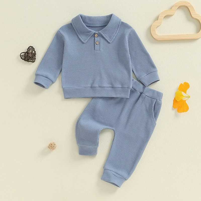 Clothing Sets Casual Toddler Boys Fall Outfits Solid Color Turn-Down Collar Buttons Long Sleeve Tops and Long Pants 2Pcs Clothes Set A2AP