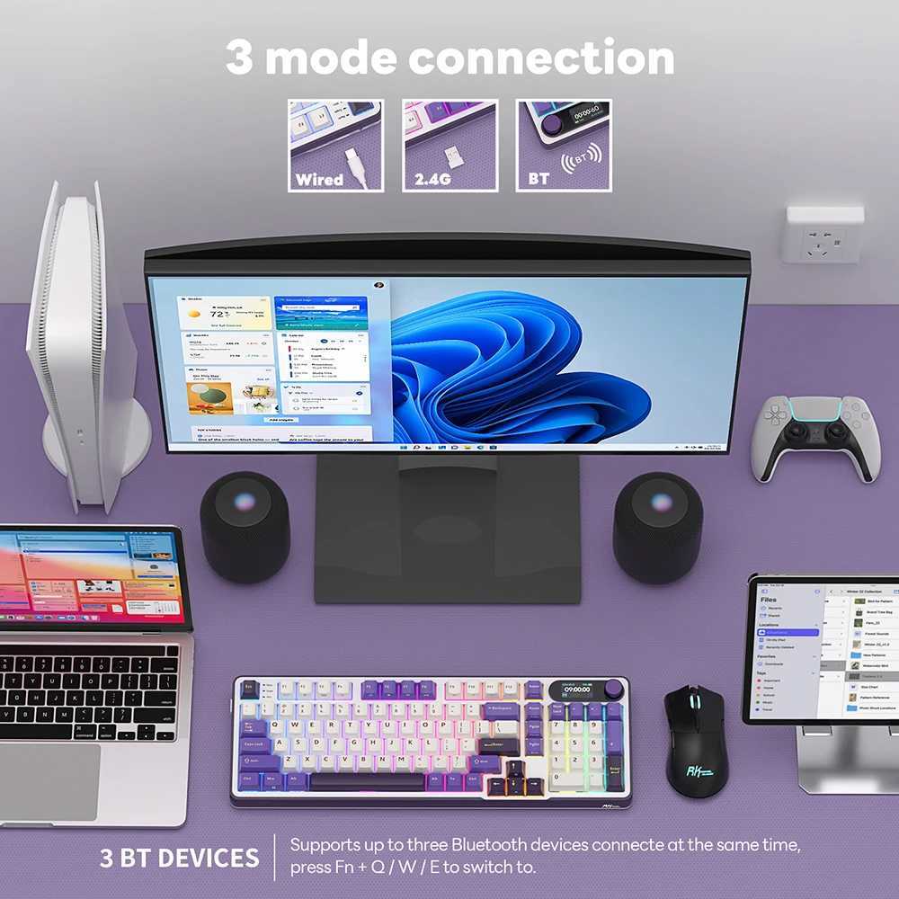 RK S98 ROYAL KLUDGE Wireless Gamer Keyboard BT5.0/2.4G/USB-C 98keys RGB Hot Swappable Mechanical Keyboard With TFT Screen On TopM240715