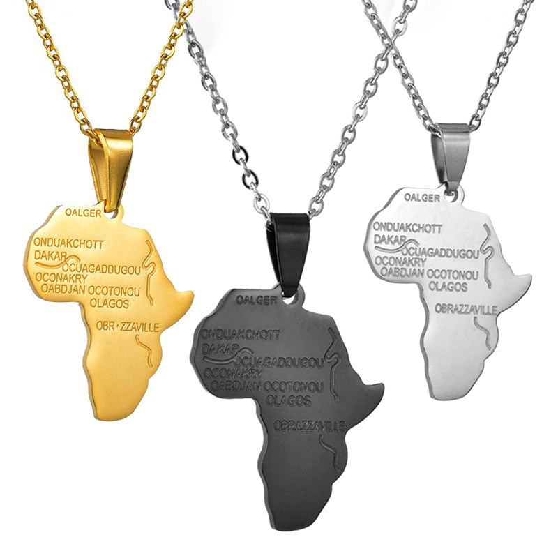 Stainless Steel Gold Silver Africa Map Necklace Jewelry Hip Hop Creative African Country Pendant Necklaces Gift Wholesale Price