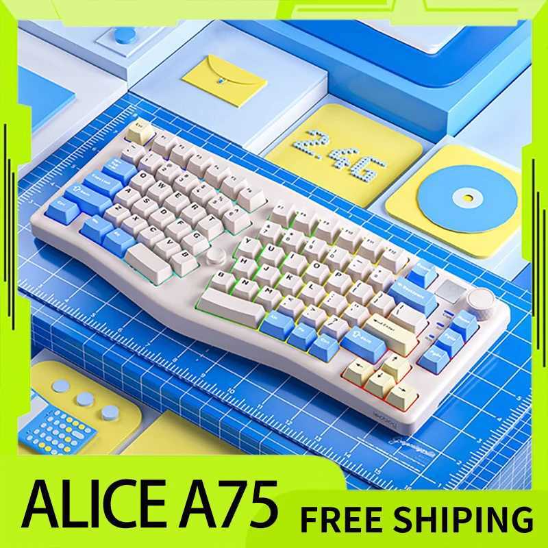 Leobog Alice A75 Wireless Mechanical Keyboard Tri-Mode Hot Swap Rgb Top Structure Custom With Knob Gamer Keyboard For Pc DesktopM240715