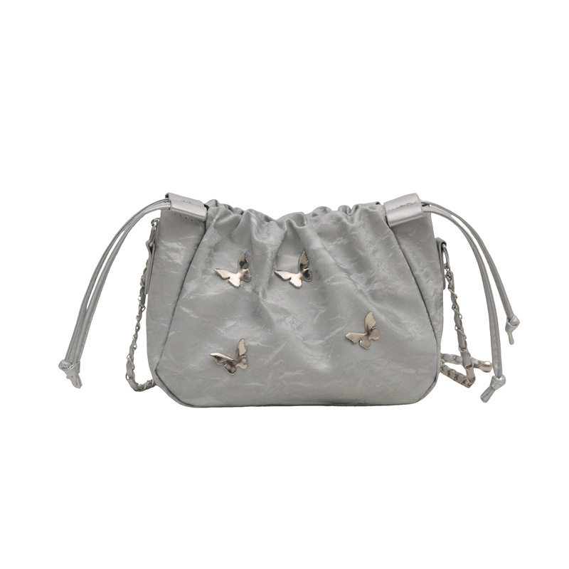 2025 Designer This year's popular 3 chain bucket for women 2024 new niche design crossbody small fashionable pleated bag