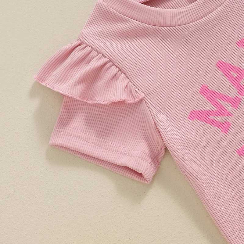 Clothing Sets 2024-04-18 Lioraitiin Little Girls Summer 2PCS Pants Sets Flying Sleeve Letter Print Tops Flared Pants Sets